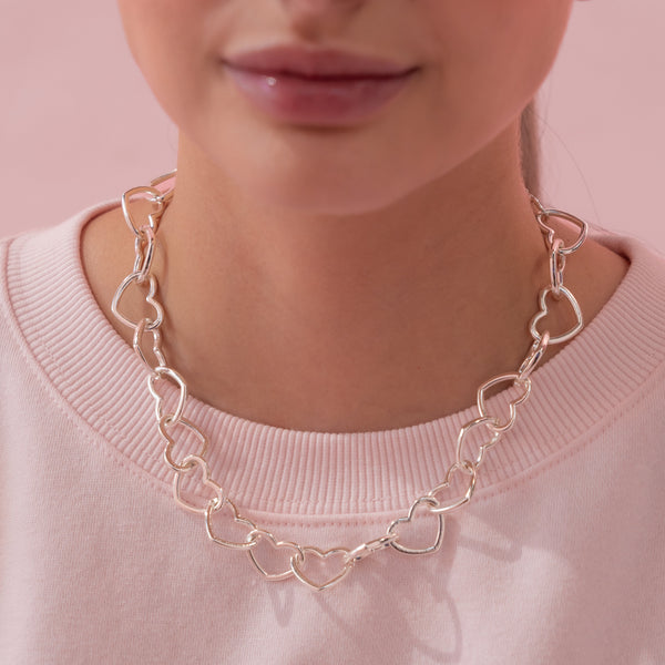 Choker Cadena Corazón Silver + Aretes By Jose y Cami