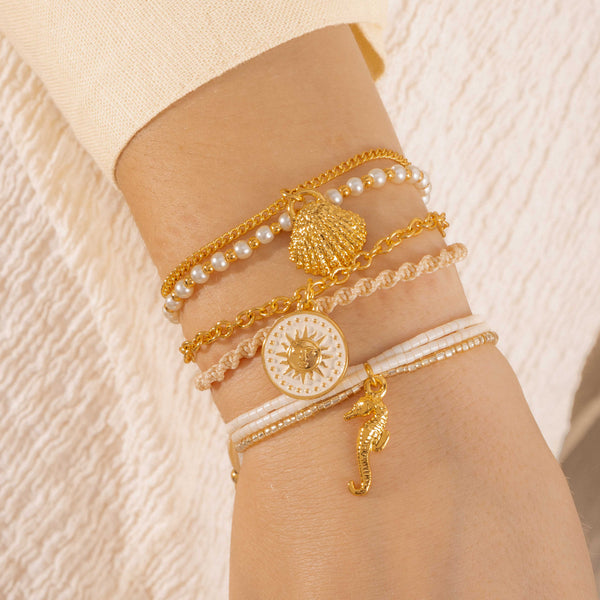 Set X4 Pulseras Caballito Mar + Aretes