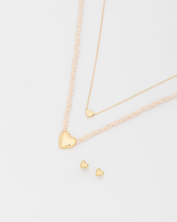 Set X2 Collares Corazón + Aretes