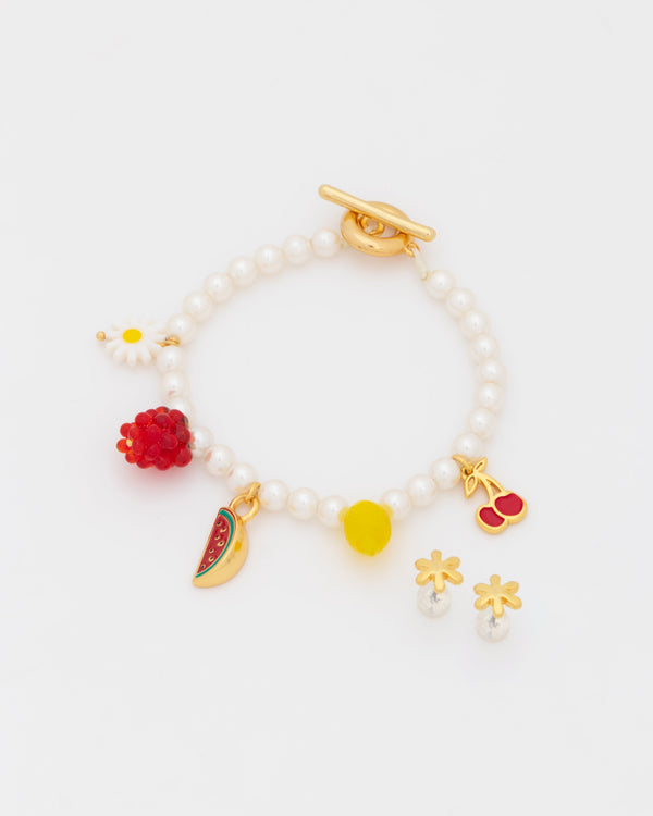 Pulsera Broche Frutas + Aretes