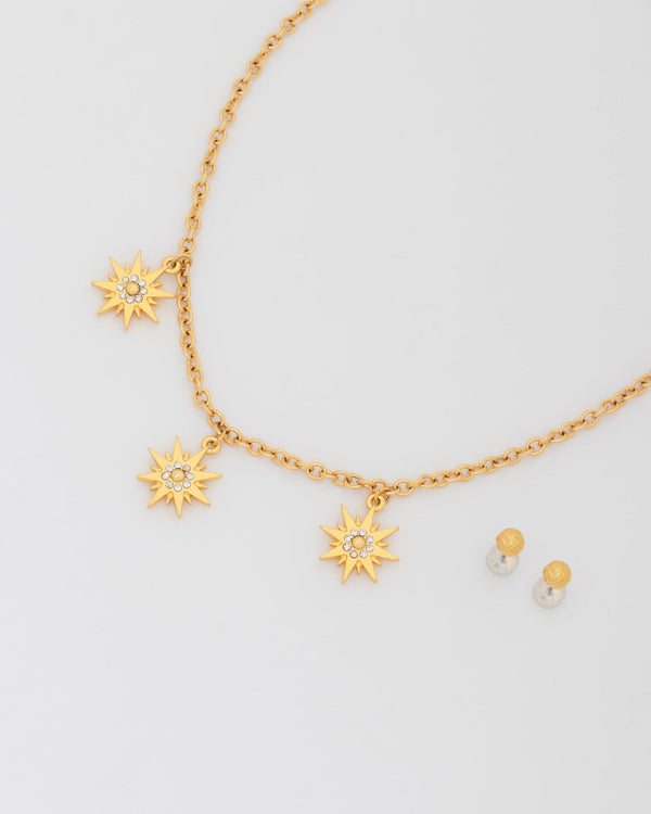 Collar Multicharms Estrellas Cristal + Aretes
