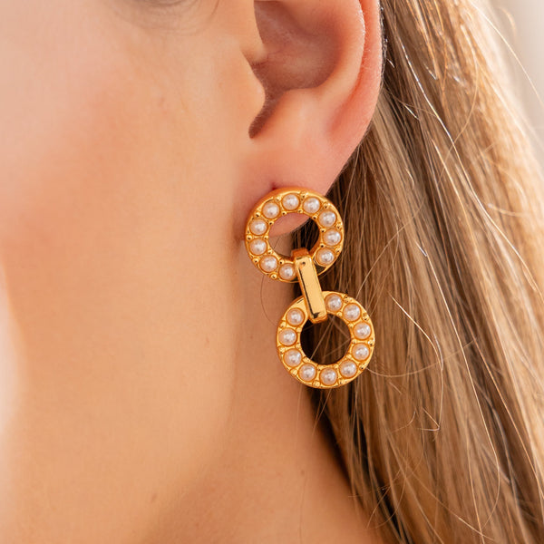 Aretes Aro Doble Perla