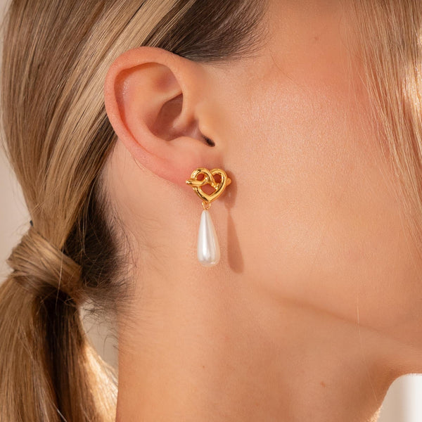 Aretes Corazón Perla Gota