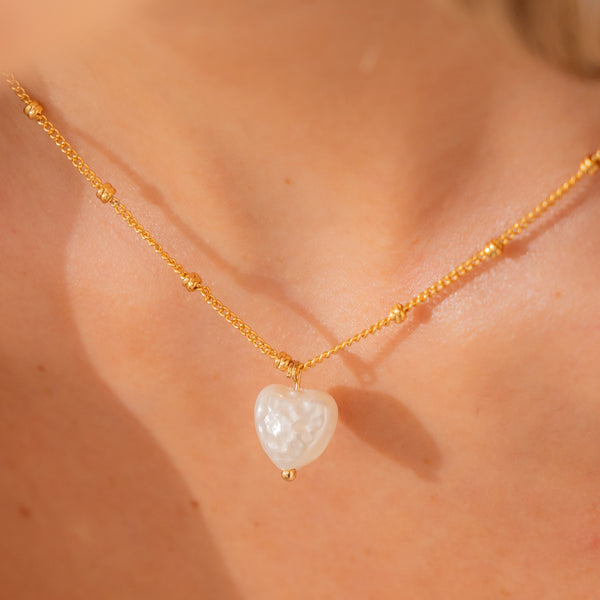 Collar Corazón Perla + Aretes