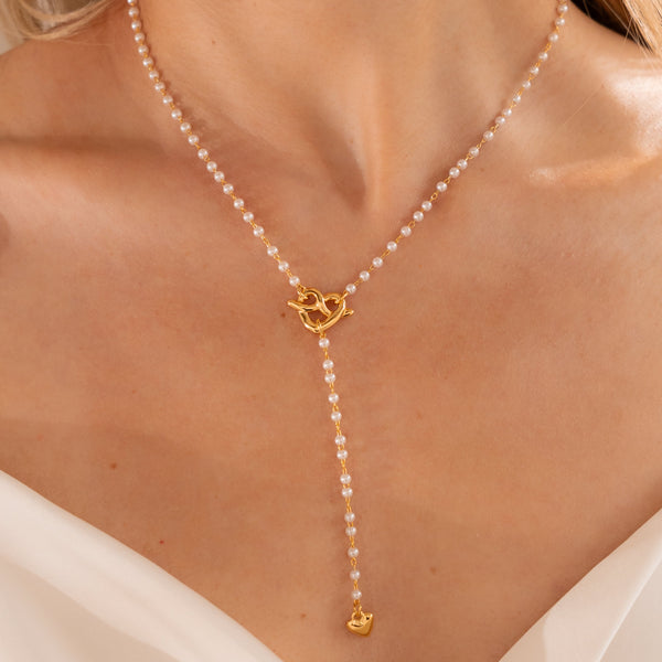 Collar Perlas Corazón + Aretes