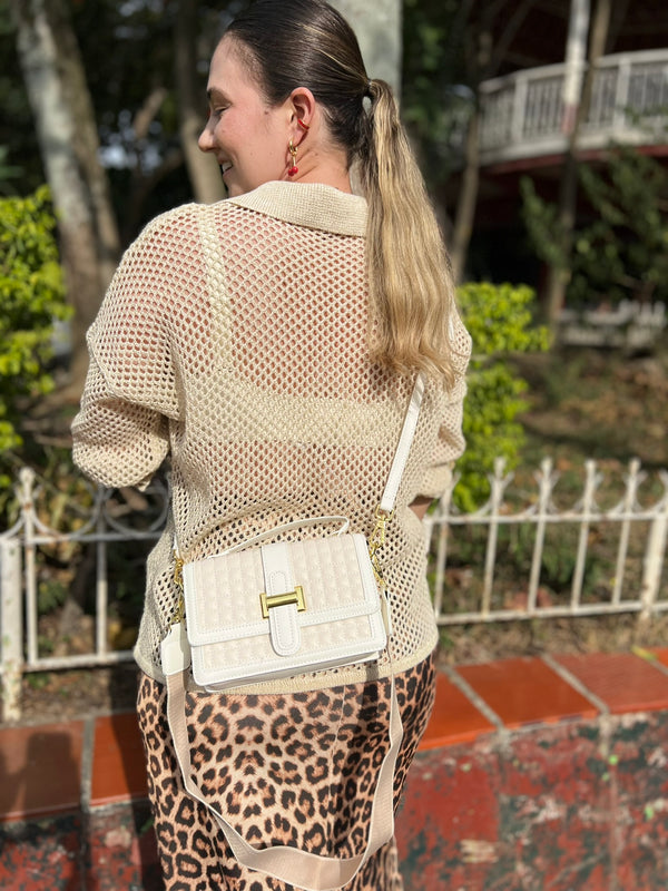 BOLSO BLANCO CON BEIGE CON 2 CORREAS