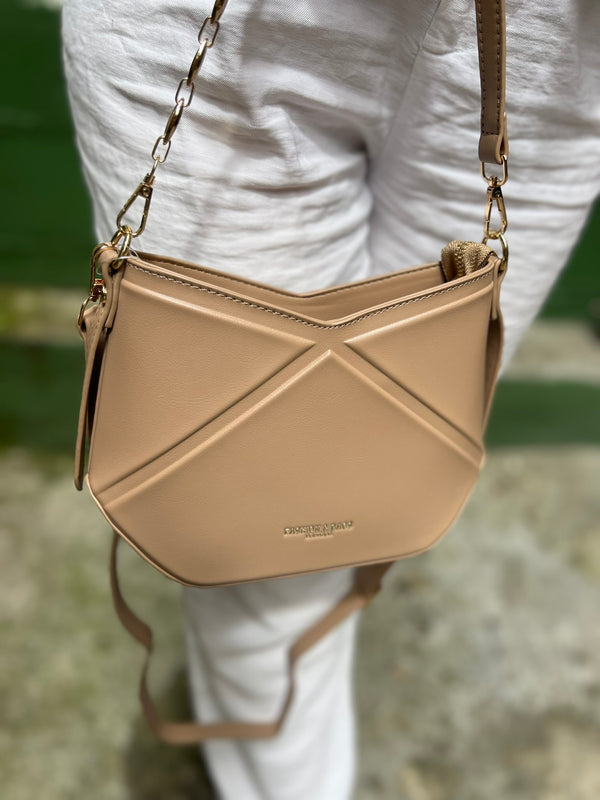 BOLSO MODERNO EN COLOR KHAKI CON 2 CORREAS