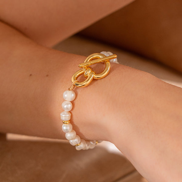 Pulsera Perla Eslabón Lazo Maxi + Aretes