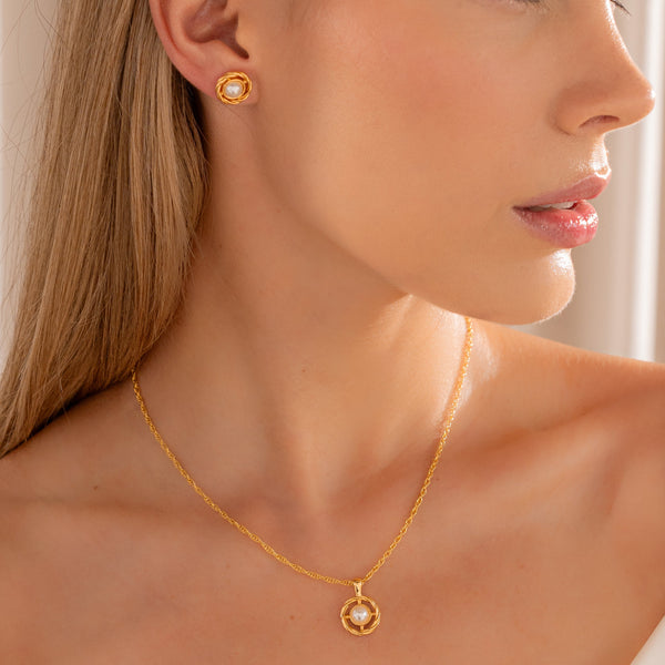Set Collar + Aretes Lazo Perla