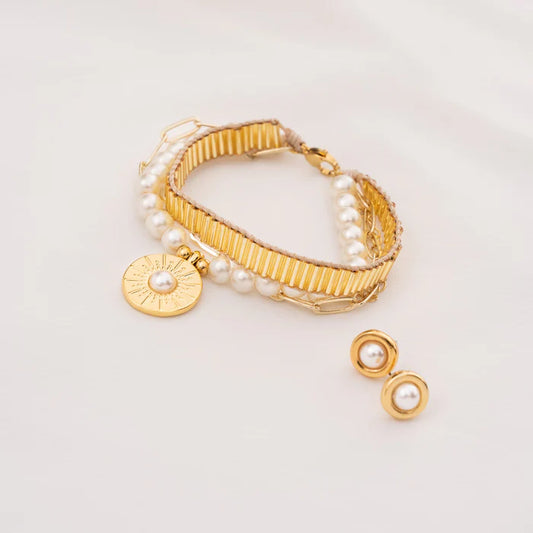 Set Pulsera Y Aretes Golden