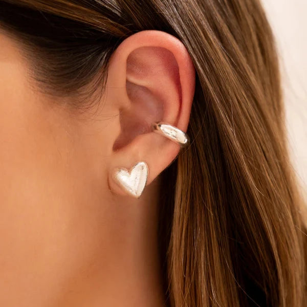 Set X2 Aretes Corazón Textura Silver