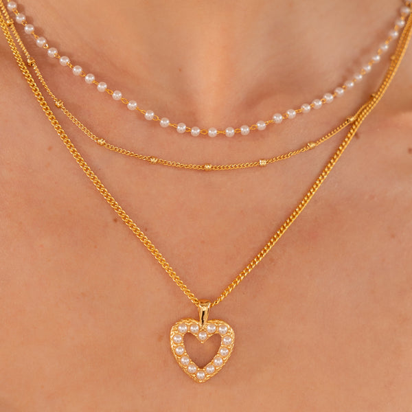 Set X2 Collares Corazón Multiperlas + Aretes