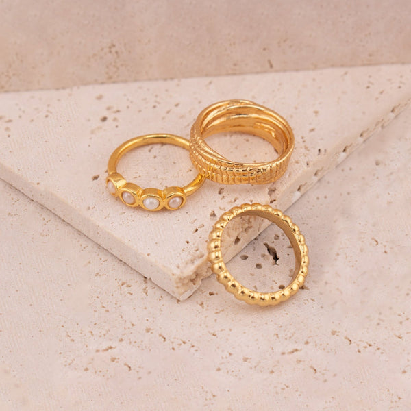 Set X3 Anillos Perlas y Texturas