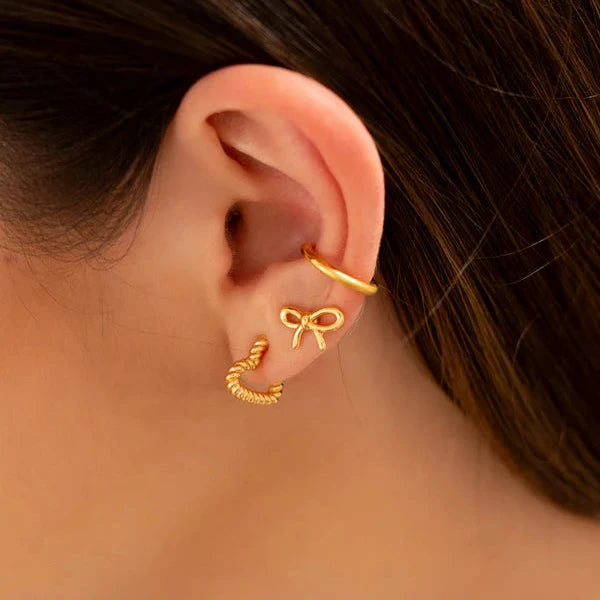 Set X3 Aretes Lazo Corazón Gold