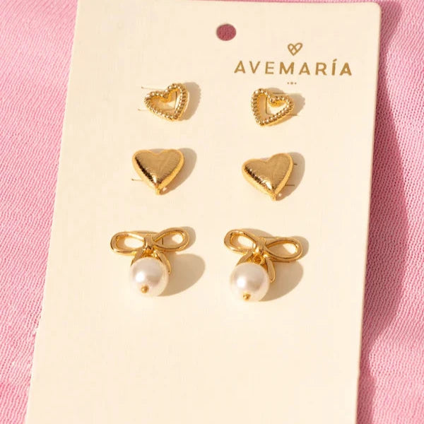 Set X3 Aretes Lazo Perla
