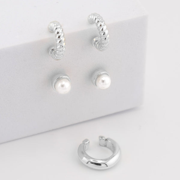 Set X3 Aretes Perlas y Entorchado