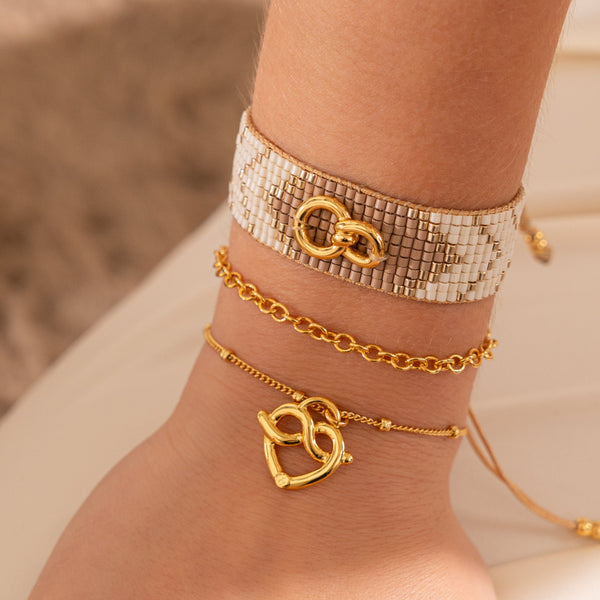 Set X3 Pulseras Tejidas Eslabon Lazo + Aretes