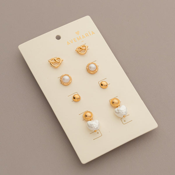 Set X4 Aretes Corazón Perla