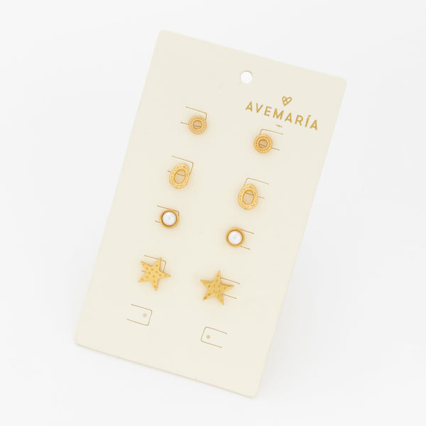 Set X4 Aretes Estrella Perla