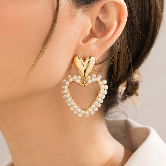 Aretes Corazón Chunky Perlas