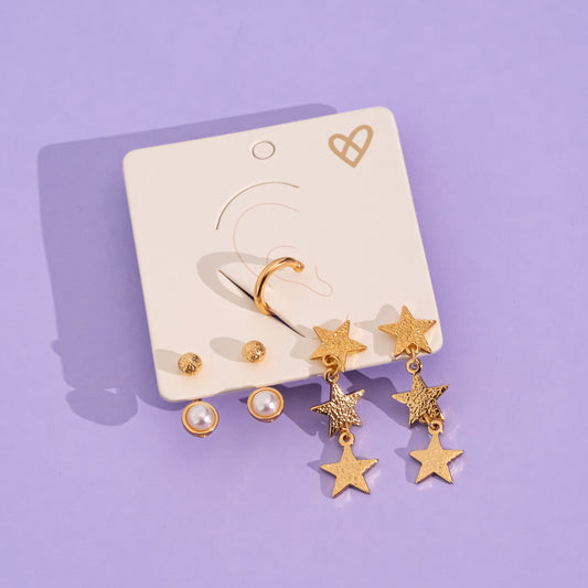 Set De Aretes De Estrella + Earcuff