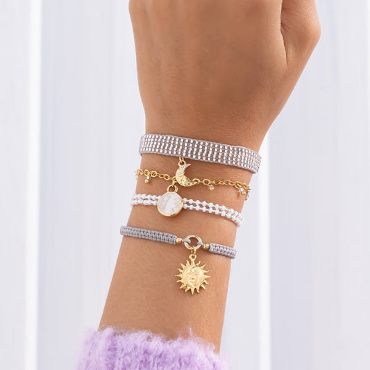 Set Pulseras Con Dijes de Sol Y Luna + Aretes