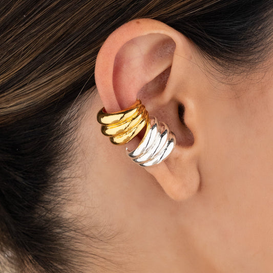 Set X2 Earcuff Chunky Oro Y Plata